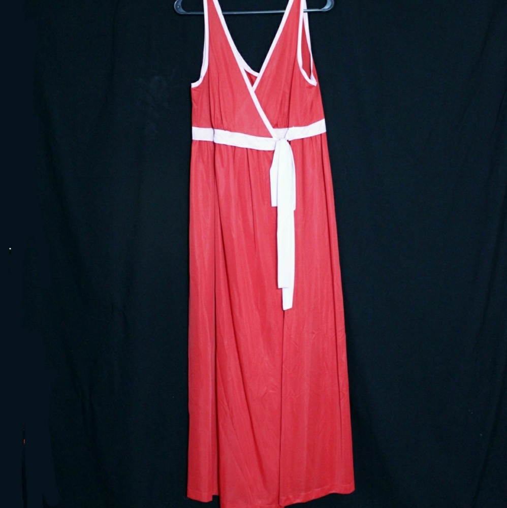 Red w/ Light Pink Trim Sheer Wrap slip Daydress